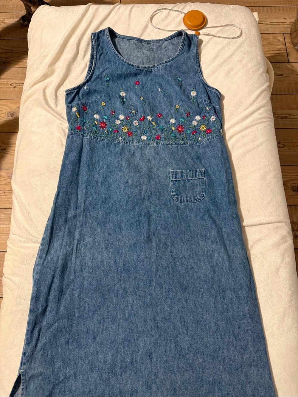 Cato Denim Maxi Dress with Multicolor Floral Embroidery